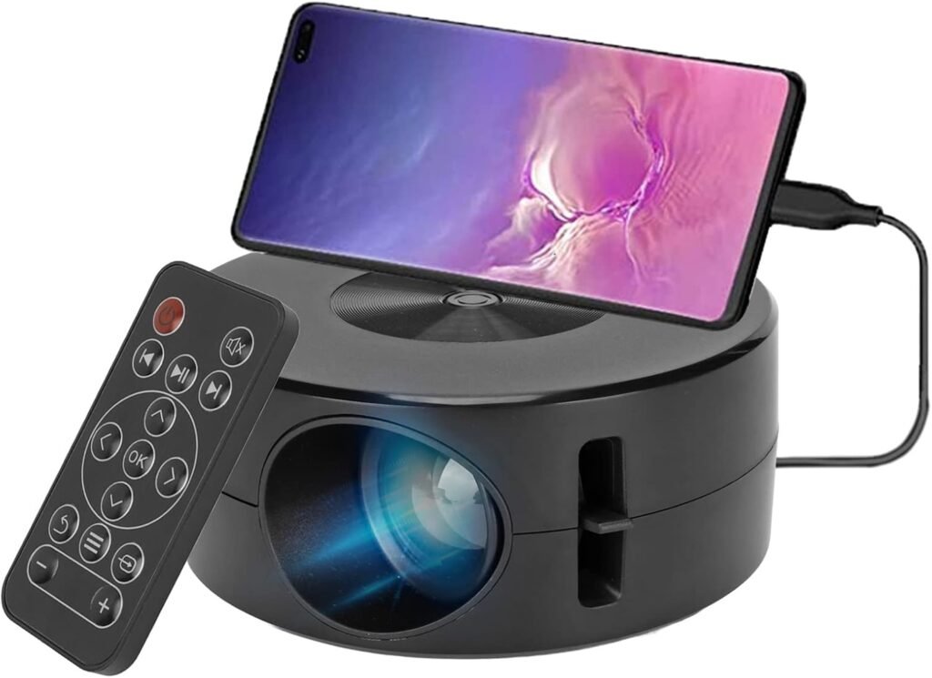 1080P Mini Projector, Portable Movie Projector with Rich Interface and Inbuilt Speaker Portable Outdoor Home Theater Projector for Smartphone Tablet Laptop