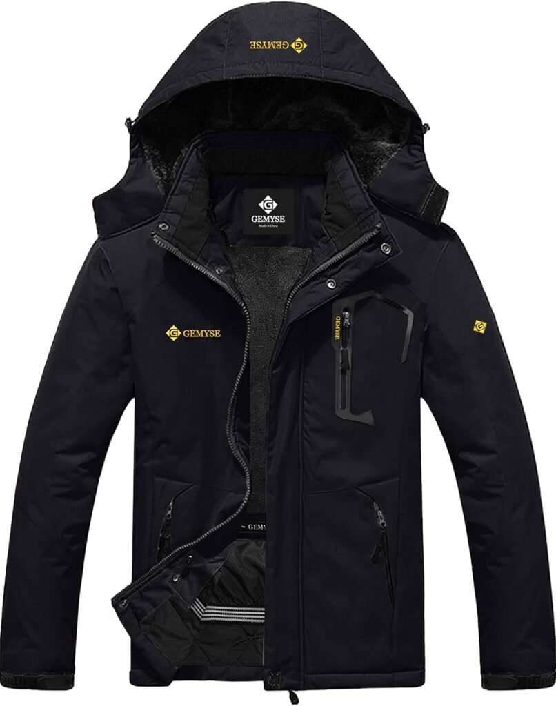 GEMYSE Men’s Mountain Waterproof Ski Jacket Windproof Fleece Outdoor Winter Coat with Hood