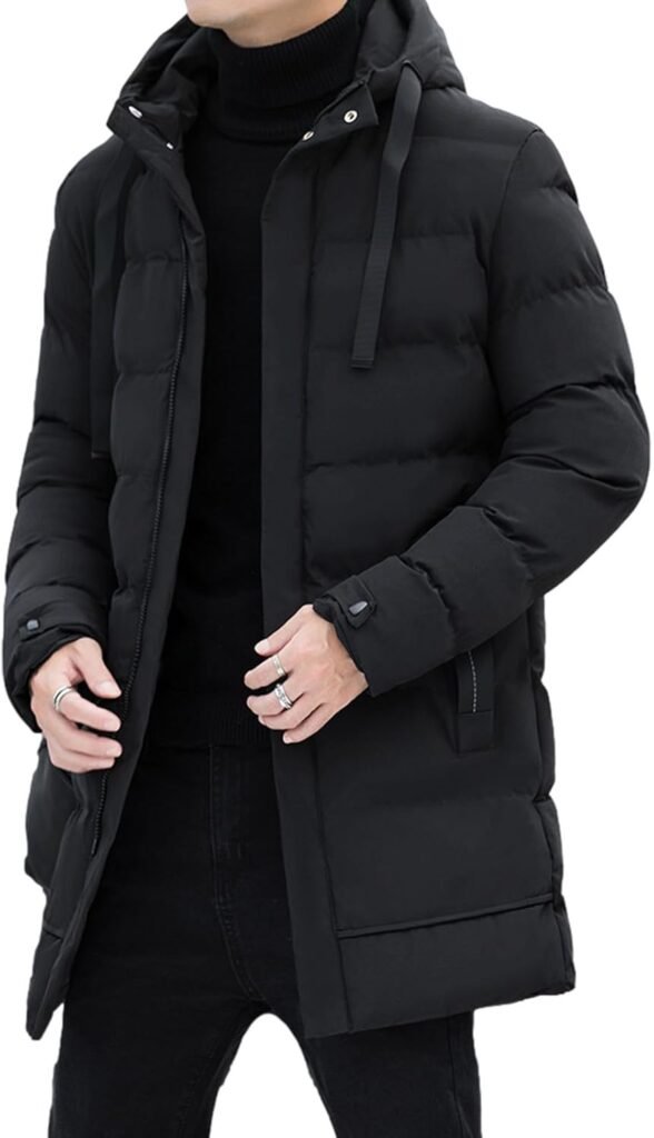 aromm Men’s Winter Warm Jacket with Hood Mid Length Zip up Quilted Padded Puffer Coats