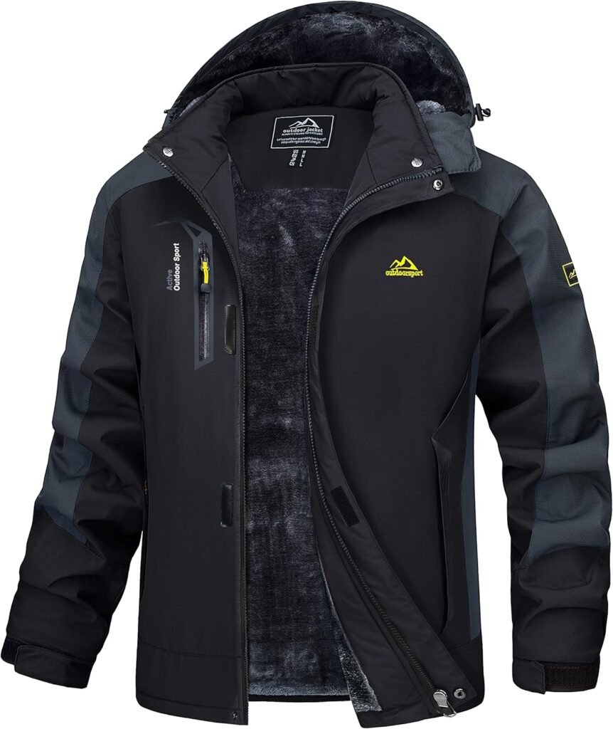 MAGCOMSEN Men’s Outdoor Fleece Jacket Winter Waterproof Warm Ski Mountain Jackets with Hood