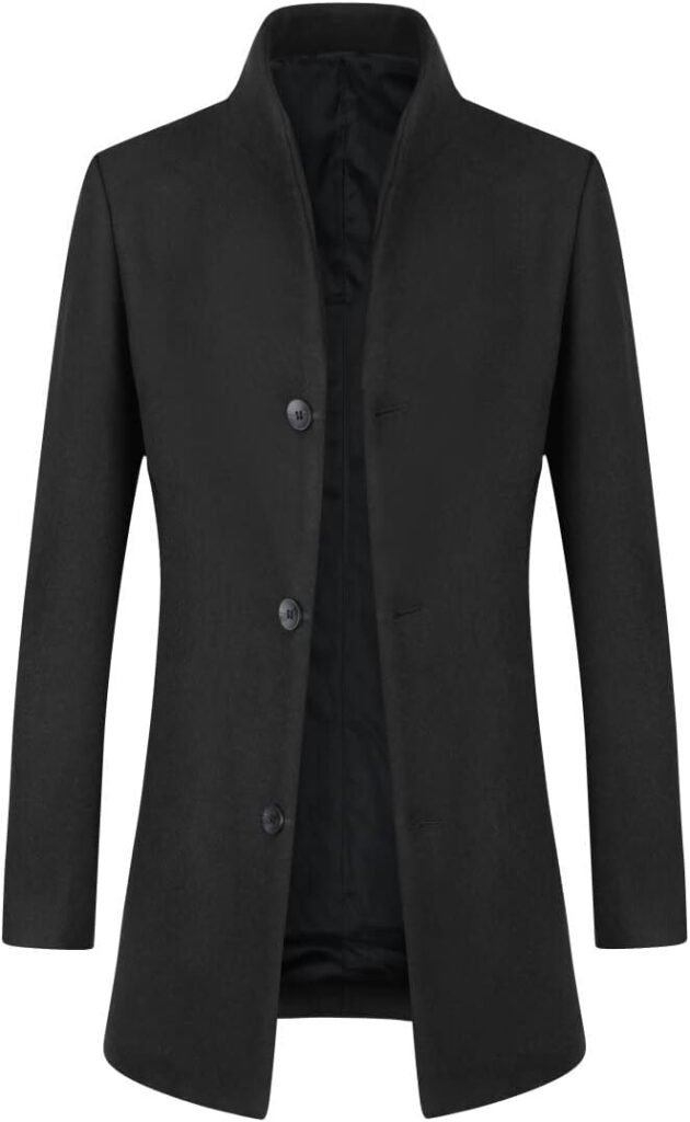 Allthemen Mens Winter Trench Wool Coat Warm Casual Elegant Jacket Overcoat Slim Fit Mid Length Coat