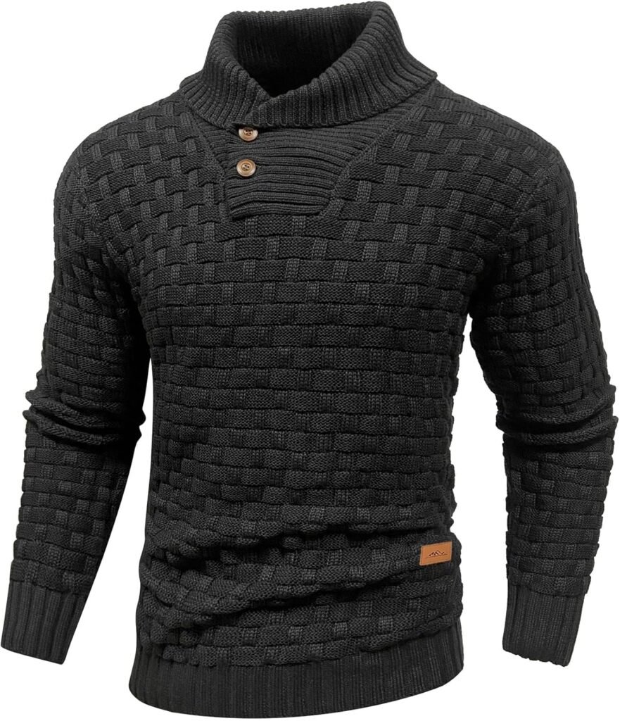 Qinfren Men’s Jumpers Tops Winter Warm Knitted Stand Collar Jumper Long Sleeve Knitwear Pullover Sweaters for Men Buttons Twisted Winter Jumper