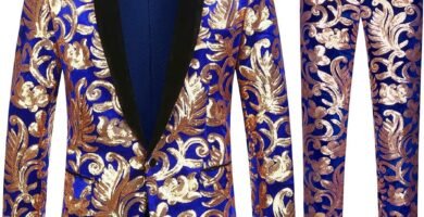 CARFFIV Men Fashionable Floral Pattern Sequins Two Pieces Set Suits CARFFIV Men Fashionable Floral Pattern Sequins Two Pieces Set Suits