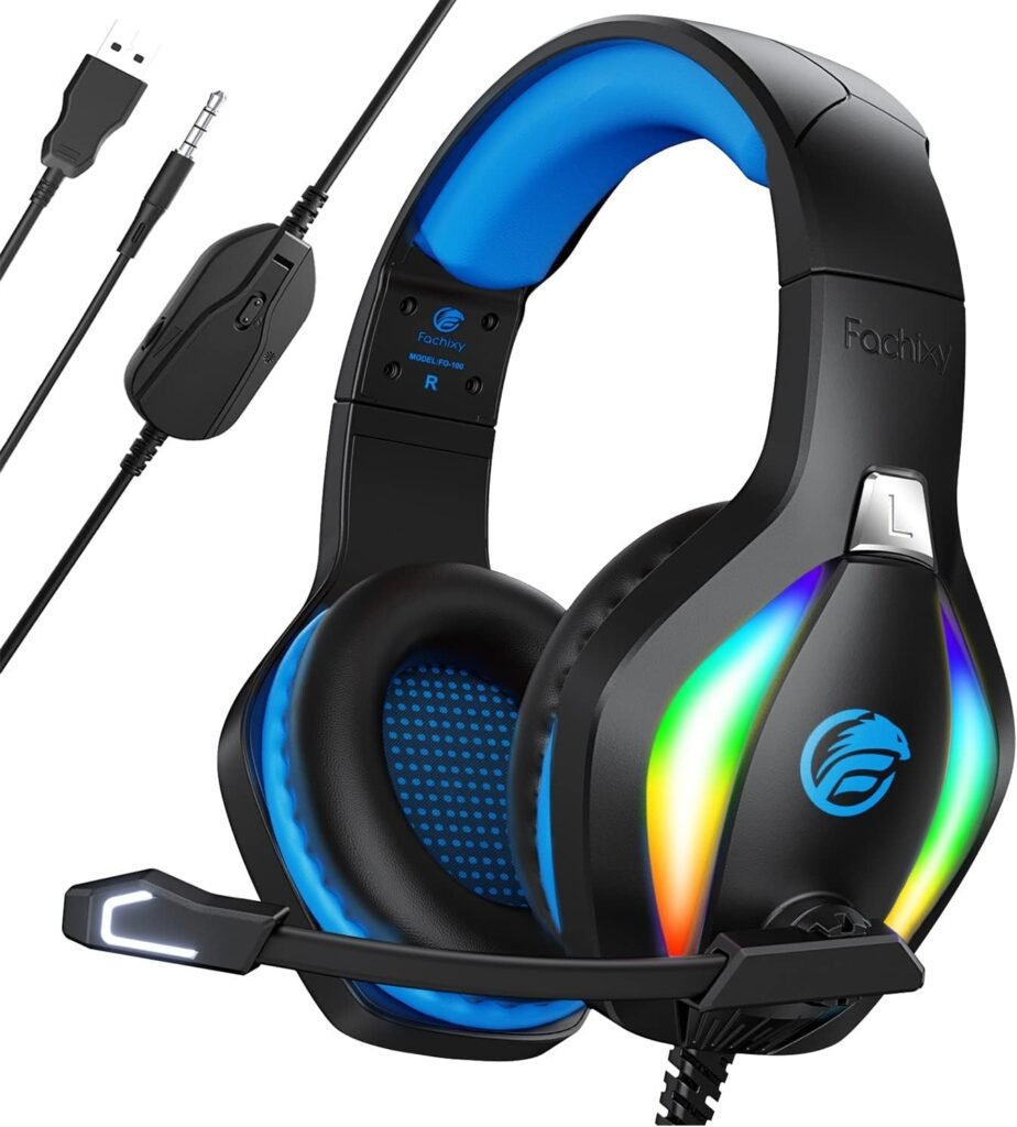 Fachixy「2024 New」FC100 RGB Gaming Headset for PS4/PC/Xbox/Nintendo Switch, PS5 Headset with Mic, Gaming Headphones with Microphone, Noise Cancelling Headphones with 3.5mm Jack Fachixy「2024 New」FC100 RGB Gaming Headset for PS4/PC/Xbox/Nintendo Switch, PS5 Headset with Mic, Gaming Headphones with Microphone, Noise Cancelling Headphones with 3.5mm Jack
