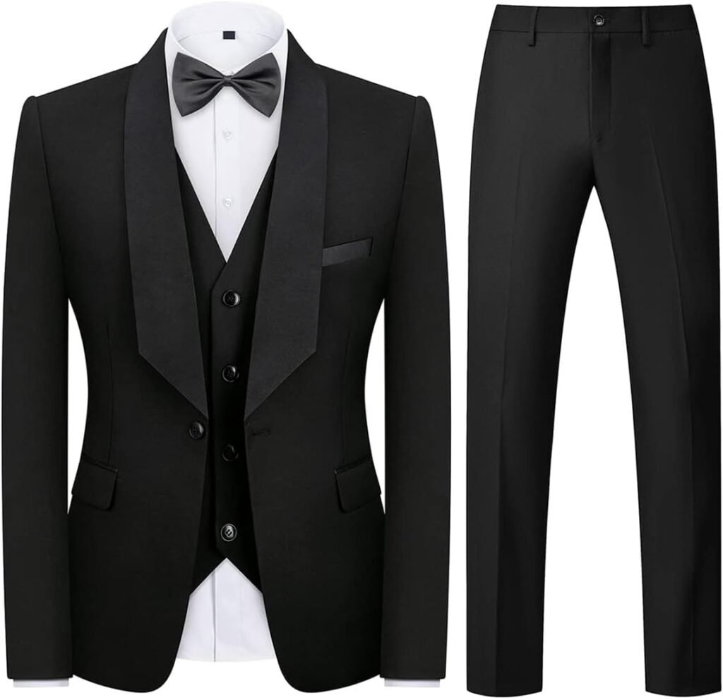 KUDMOL Mens Suit 3 Piece Tuxedo One Button Blazer Vest Trousers Sets for Wedding Party Prom