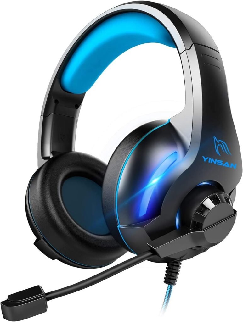 YINSAN Gaming Headset for PS5 PS4 Xbox Series X/S Nintendo Switch Xbox One PC, Wired Gaming Headphones with Stereo Surround Sound Noise Cancelling Mic One-key Mute Button, Blue – LED Lights YINSAN Gaming Headset for PS5 PS4 Xbox Series X/S Nintendo Switch Xbox One PC, Wired Gaming Headphones with Stereo Surround Sound Noise Cancelling Mic One-key Mute Button, Blue – LED Lights