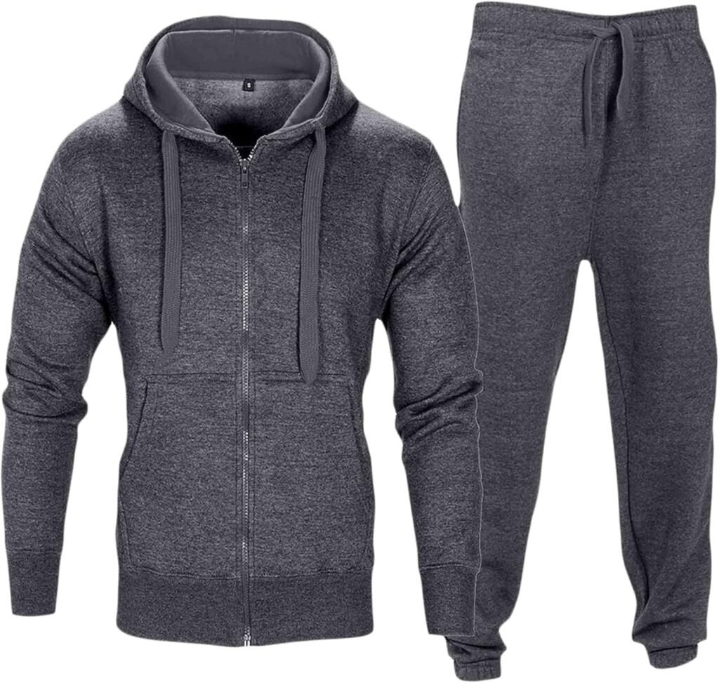Love My Fashions® Men’s Tracksuit Full Sleeve Contrast Fleece Top & Bottom Cord Set Zipper Hood Jogging Suit Set Plus Sizes