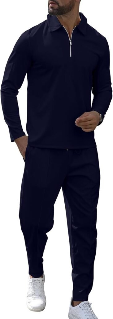 KUYIGO Mens Tracksuits 1/4 Zip Polo 2 Piece Outfits Long Sleeve Pullover Tracksuit Set Sweatshirt and Joggers Casual Waffle Tops Bottoms Sport Activewear Golf Suit S-XXL KUYIGO Mens Tracksuits 1/4 Zip Polo 2 Piece Outfits Long Sleeve Pullover Tracksuit Set Sweatshirt and Joggers Casual Waffle Tops Bottoms Sport Activewear Golf Suit S-XXL