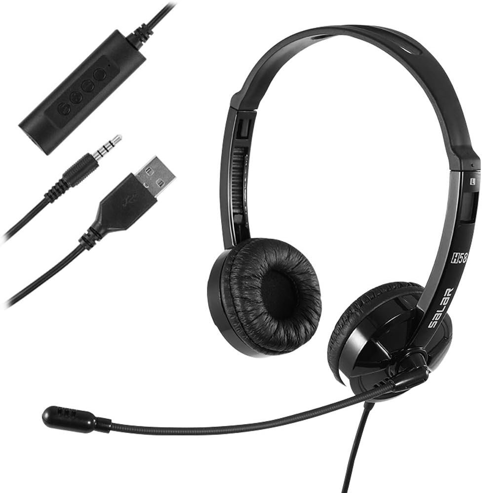 USB Headset with Microphone Noise Cancelling & Audio Controls, Stereo PC Headphone for Business Skype Call Center Office Computer, Clearer Voice, Super Light, Ultra Comfort (1-Black) USB Headset with Microphone Noise Cancelling & Audio Controls, Stereo PC Headphone for Business Skype Call Center Office Computer, Clearer Voice, Super Light, Ultra Comfort (1-Black)