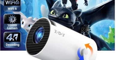 [2025 Upgraded & Android 11.0] Mini Projector 4K 1080P Support, XGODY Gimbal 3 Portable Projector 12000 Lumen, WiFi 6, Bluetooth, Auto Keystone, 180° Rotatable Stand Video Projector for Home Cinema