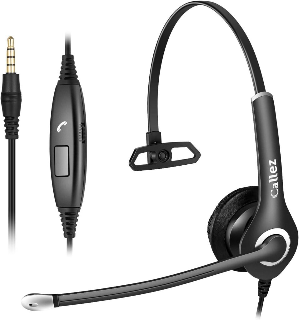 3.5mm Computer Headset for Mobile Phone Laptop PC Tablet, Cell Phone Headphone with Microphone for iPhone Samsung Skype Webinar Business Office Call Center, Clearer Voice, Ultra Comfort