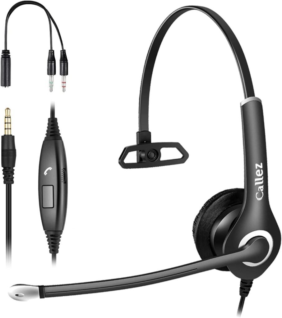 3.5mm Mobile Phone Headset with Microphone Noise Cancelling, Laptop Headphone for PC Computer iPhone Samsung Smartphones, Business Office Call Center Zoom Online Courses, Super Light, Clear Calls