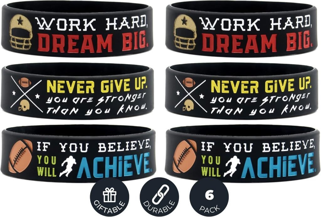 (6-Pack) Motivational Football Wristbands with Sports Quotes – Football Gifts Jewelry Accessories for Football Players Team Awards Party Favors – Unisex for Men Women Youth Teen Girls Boys (6-Pack) Motivational Football Wristbands with Sports Quotes – Football Gifts Jewelry Accessories for Football Players Team Awards Party Favors – Unisex for Men Women Youth Teen Girls Boys
