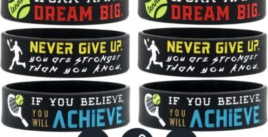 (6-Pack) Motivational Tennis Wristbands with Sports Quotes – Tennis Gifts Jewelry Accessories for Tennis Players Team Awards Party Favors – Unisex for Men Women Youth Teen Girls Boys