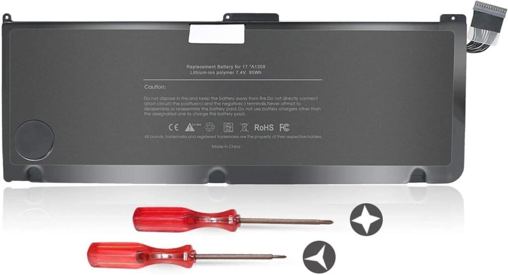 A1309 Laptop Battery Replacement for Apple MacBook Pro 17 Inch A1297 (only for Early-2009 Mid-2009 Mid-2010 Version) MC226/A MC226CH/A MC226J/A MC226LL/A MC226TA/A MC226ZP/A(7.3V 95Wh)