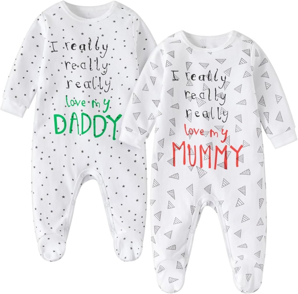 AOMOMO 2-Pack Twins Bodysuit I Love Daddy Mummy Romper Set, Newborn Clothes Cotton Footed Pajamas AOMOMO 2-Pack Twins Bodysuit I Love Daddy Mummy Romper Set, Newborn Clothes Cotton Footed Pajamas