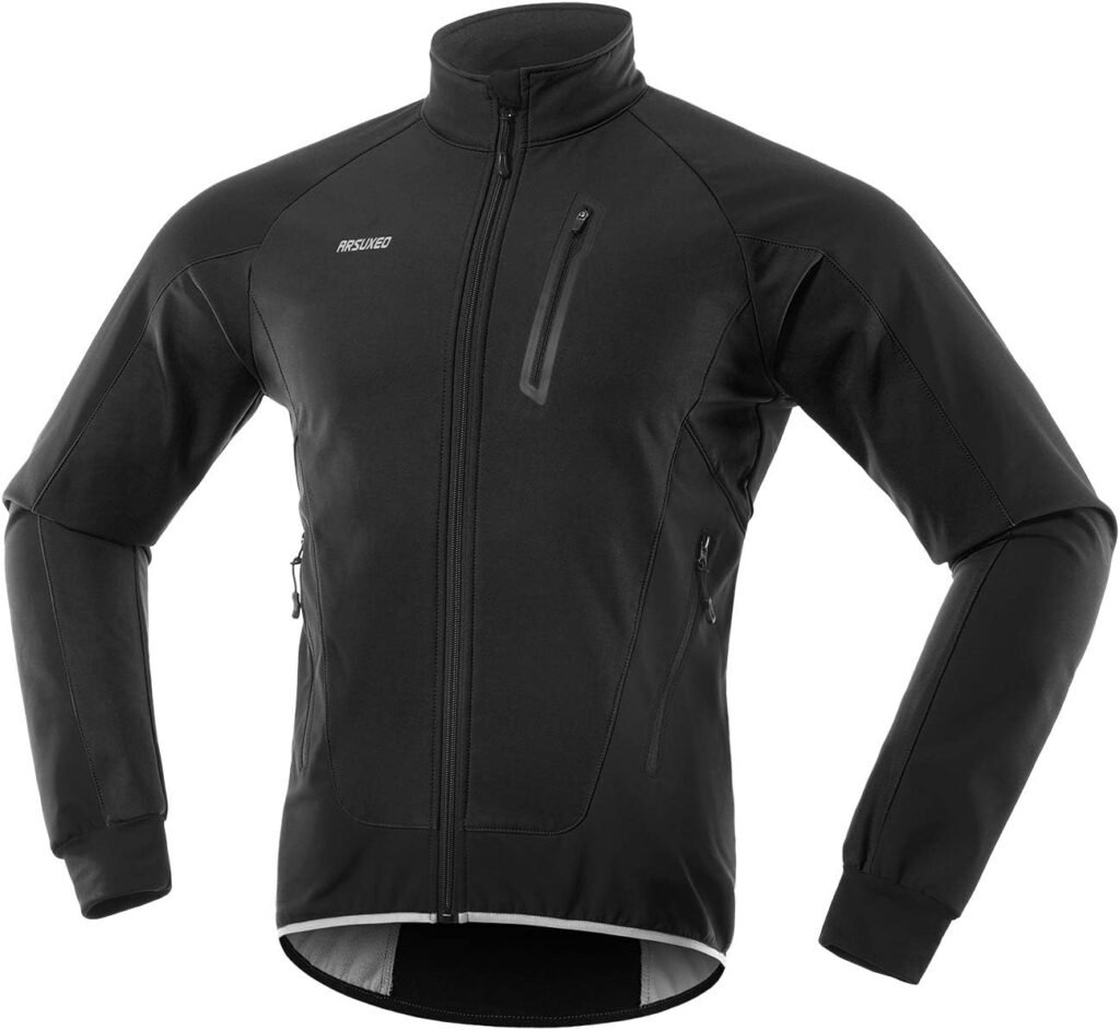 ARSUXEO Men’s Cycling Jacket Winter Thermal Fleece Softshell MTB Bike Outwear