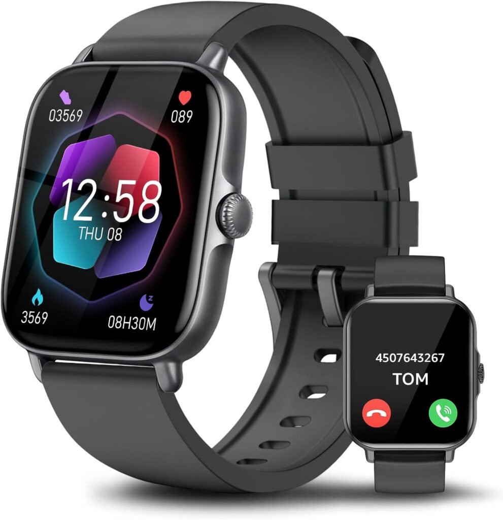 ASWEE Smart Watch for Men Women, Fitness Watch with Intelligent Reminders and Phone Calls, Activity Trackers with Heart Rate Sleep Monitor, 1.85″ Touch Screen Pedometer for Android iOS