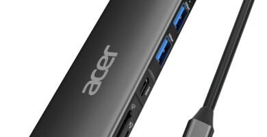 Acer USB C Hub, 7 in 1 USB C to HDMI Dock, 2 USB 3.1 GEN1 and 5Gbps Type-C Data Port, 4K HDMI Port, PD 100W Charging, SD Card Reader, for iPad Pro MacBook Pro Acer Laptops and More (Black) Acer USB C Hub, 7 in 1 USB C to HDMI Dock, 2 USB 3.1 GEN1 and 5Gbps Type-C Data Port, 4K HDMI Port, PD 100W Charging, SD Card Reader, for iPad Pro MacBook Pro Acer Laptops and More (Black)
