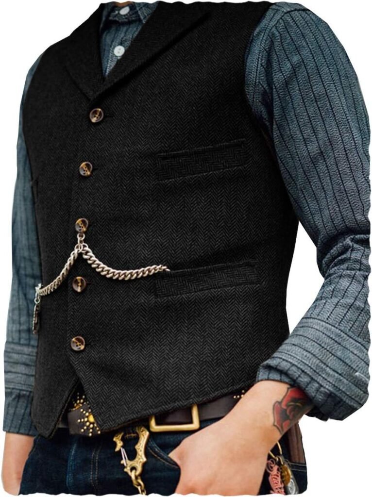 AeoTeokey Classic Mens Wool Tweed Suit Vest Casual Sleeveless Jacket Herringbone Waistcoat for Tuxedos AeoTeokey Classic Mens Wool Tweed Suit Vest Casual Sleeveless Jacket Herringbone Waistcoat for Tuxedos