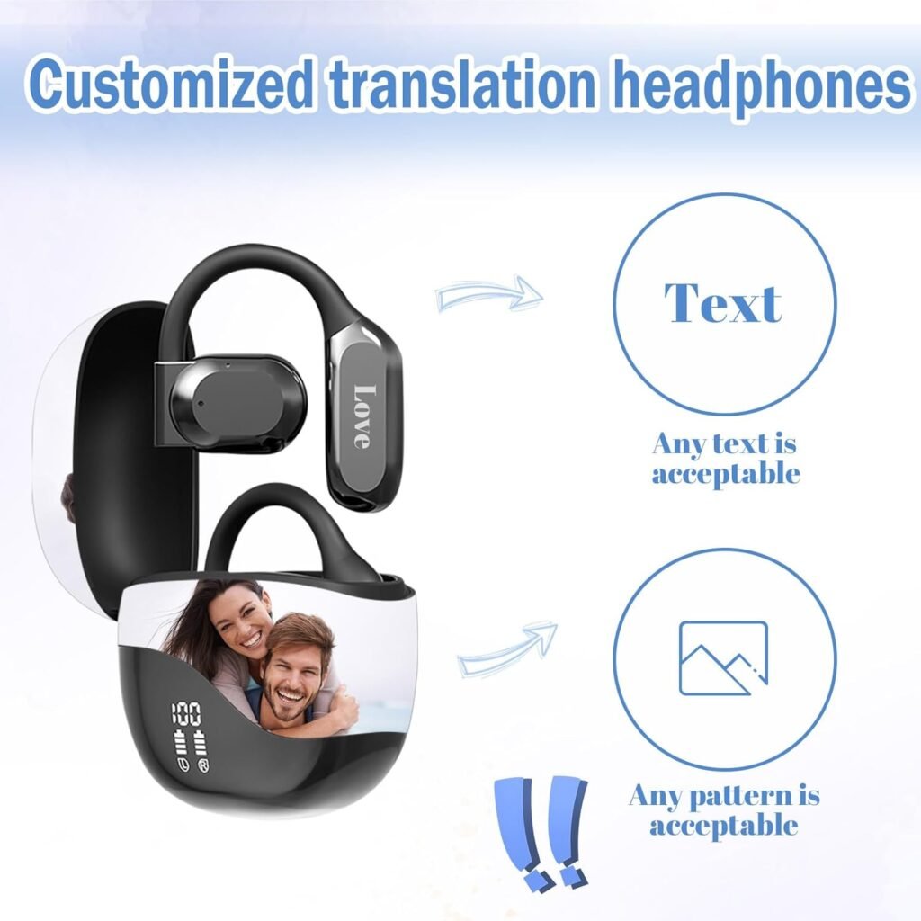 Ai Translation Earbuds Real Time Personalised-Customise your ai headphones Translator Support Over 144 Different Languages Ear Hook Design Bluetooth Headset for Learning, Travel, Business (Black)
