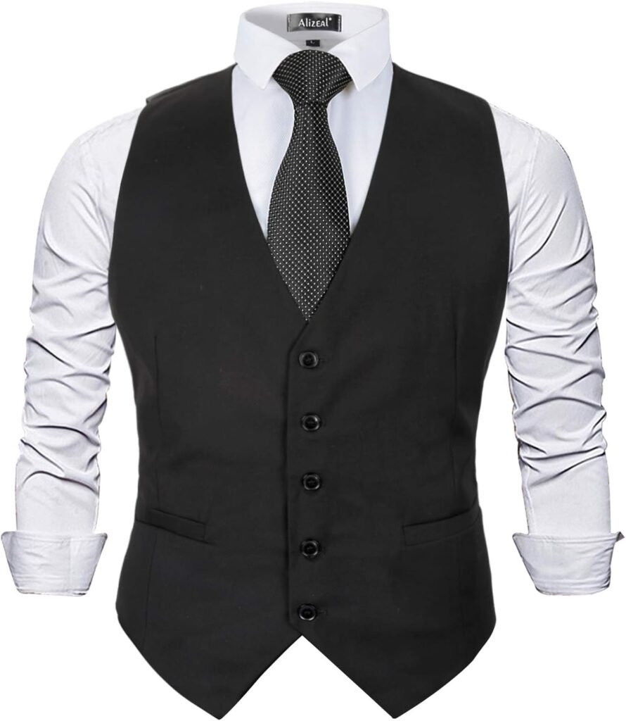 Alizeal Mens Classic Solid Color Business Suit Vest Regular Fit Tuxedo Waistcoat Alizeal Mens Classic Solid Color Business Suit Vest Regular Fit Tuxedo Waistcoat