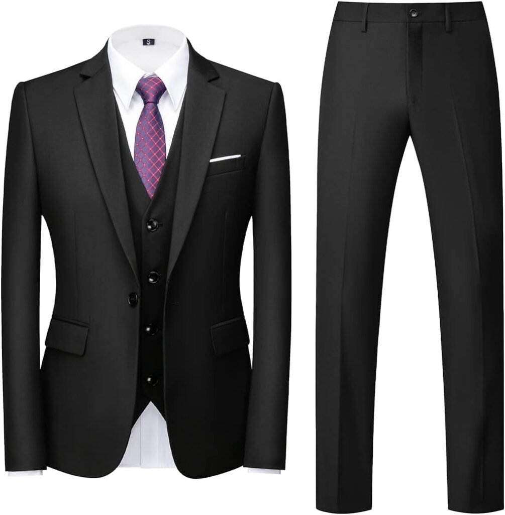 Allthemen Mens Suits 3 Piece Regular Fit Wedding Formal Dress Suit One Button Business Suit