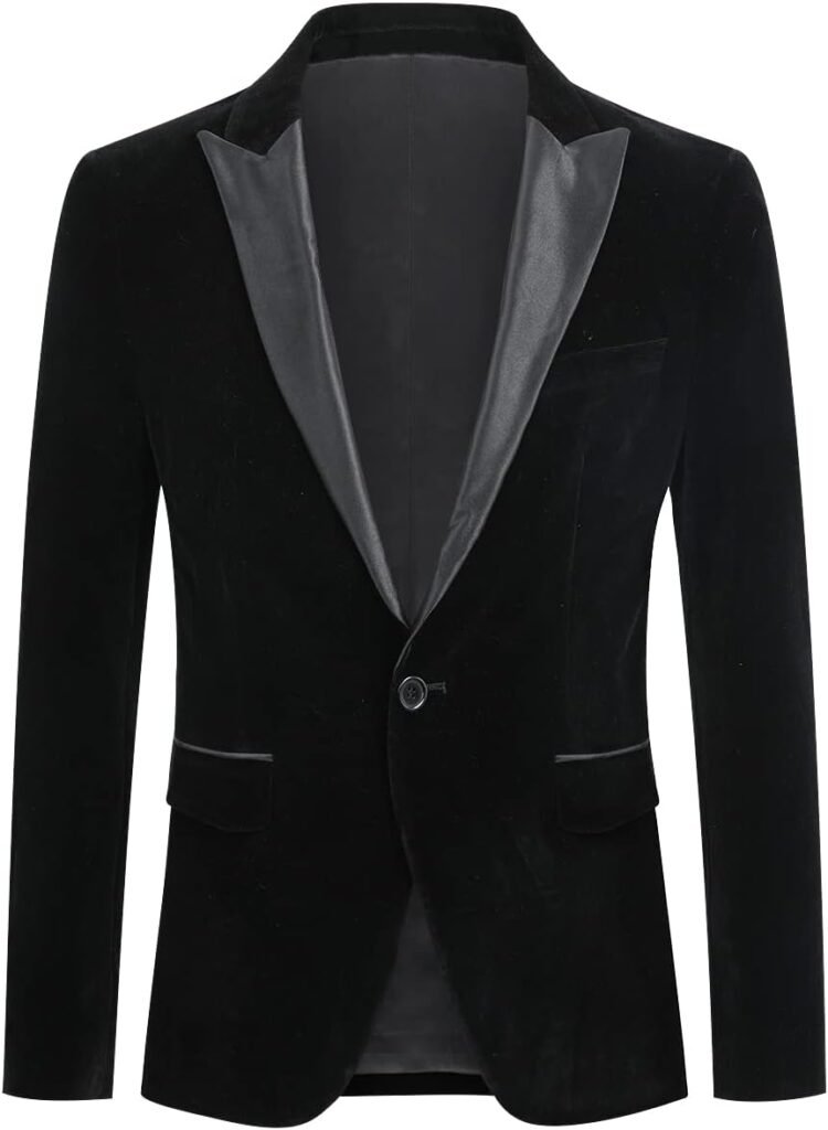 Allthemen Mens Suits Blazer Slim Fit Velvet One Button Suit Tuxedo Jacket