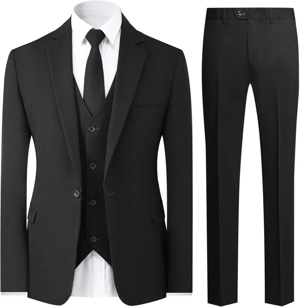 Allthemen Mens Suits Business 3 Piece Suits 1 Button Stretch Suits Solid Color Formal Classic Suit Blazer Waistcoat Trousers