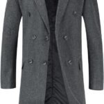 Allthemen Mens Winter Coat Wool Knee Length Coat Mens Winter Coat Slim Fit Long Coat Black Business