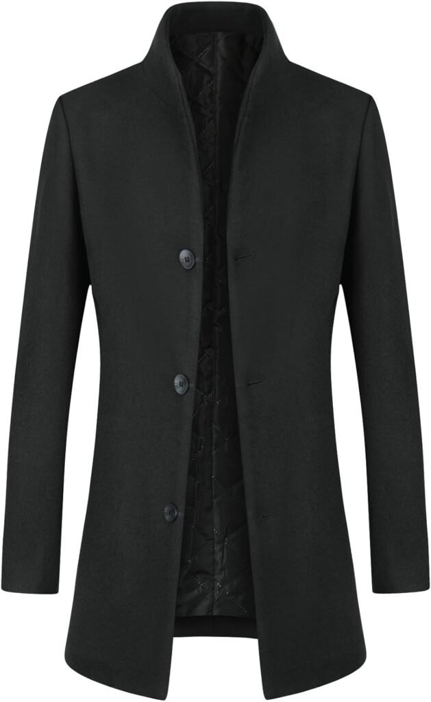 Allthemen Mens Winter Trench Wool Coat Warm Casual Elegant Jacket Overcoat Slim Fit Mid Length Coat