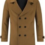 Allthemen Mens Wool Winter Coat Double-Breasted Trench Overcoat Mid Length Warm Coat Regular Fit Casual Coat Jacket