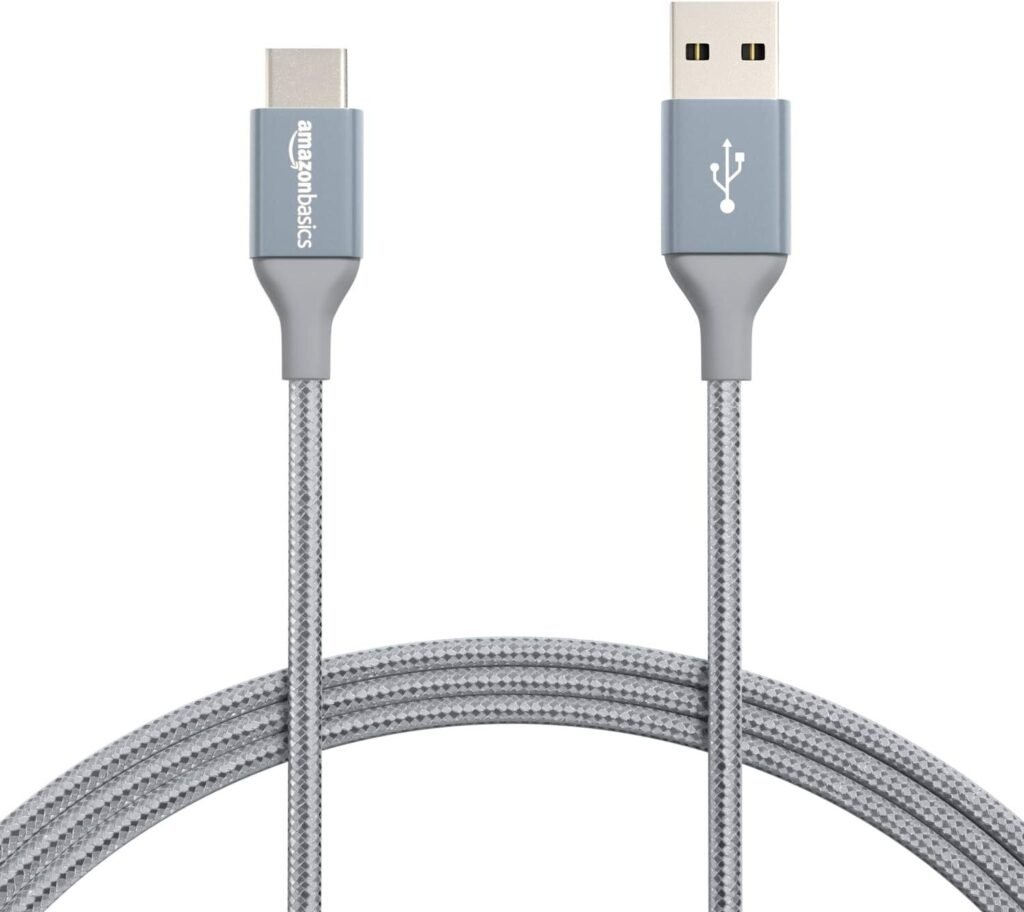 Amazon Basics USB-C to USB-A 2.0 Fast Charger Cable, Nylon Braided Cord, 480Mbps Speed, USB-IF Certified, for Apple iPhone 15, iPad, Samsung Galaxy, Tablets, Laptops, 1.82 m, Dark Grey