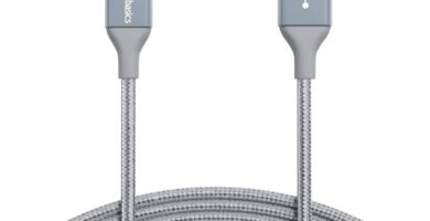 Amazon Basics USB-C to USB-A 2.0 Fast Charger Cable, Nylon Braided Cord, 480Mbps Speed, USB-IF Certified, for Apple iPhone 15, iPad, Samsung Galaxy, Tablets, Laptops, 1.82 m, Dark Grey
