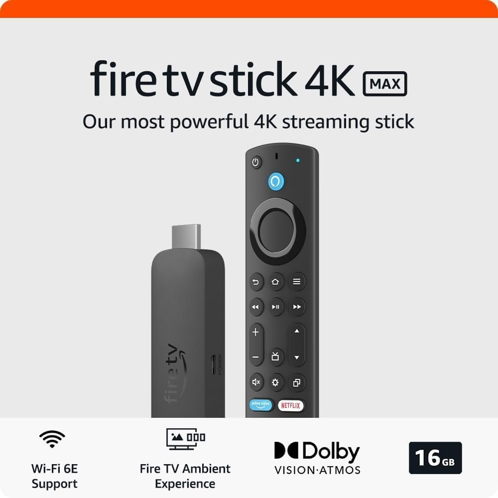 Amazon Fire TV Stick 4K Max streaming device (Newest gen) | supports Wi-Fi 6E, Ambient Experience Amazon Fire TV Stick 4K Max streaming device (Newest gen) | supports Wi-Fi 6E, Ambient Experience