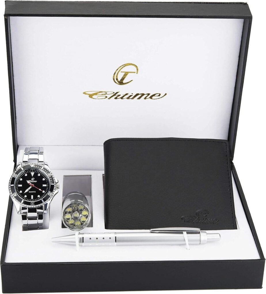 BELLOS Men’s Black Watch Gift Box – LED Lamp – Wallet – Pen BELLOS Men’s Black Watch Gift Box – LED Lamp – Wallet – Pen