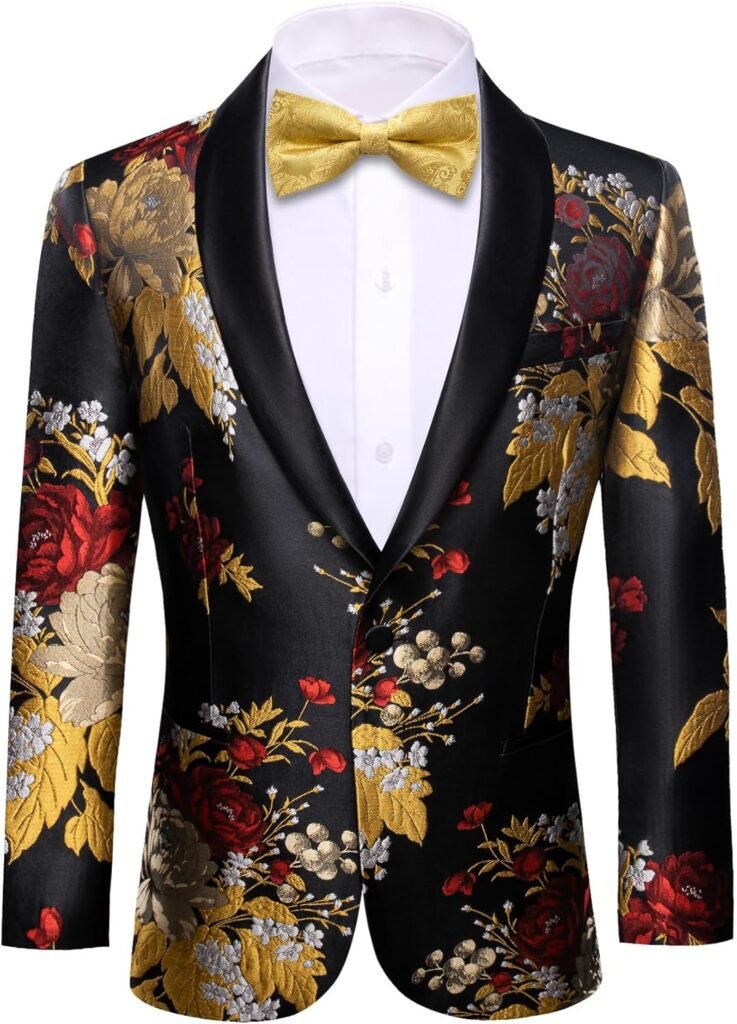 Barry.Wang Men’s Suit Paisley Embroidery Casual Blazer Jacket Single-Breasted Wedding Business Coat
