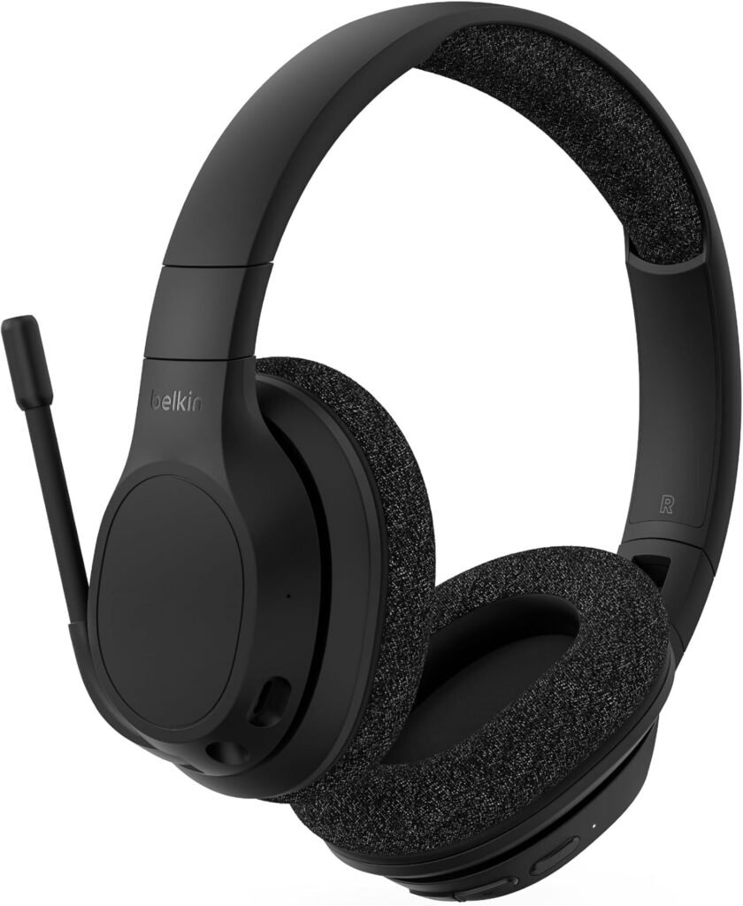 Belkin SoundForm Adapt Wireless Headset with Microphone, wireless headphones with built-in boom mic, multipoint connection, ENC, 65+H Bluetooth computer over ear headphones for PC, laptop, office Belkin SoundForm Adapt Wireless Headset with Microphone, wireless headphones with built-in boom mic, multipoint connection, ENC, 65+H Bluetooth computer over ear headphones for PC, laptop, office
