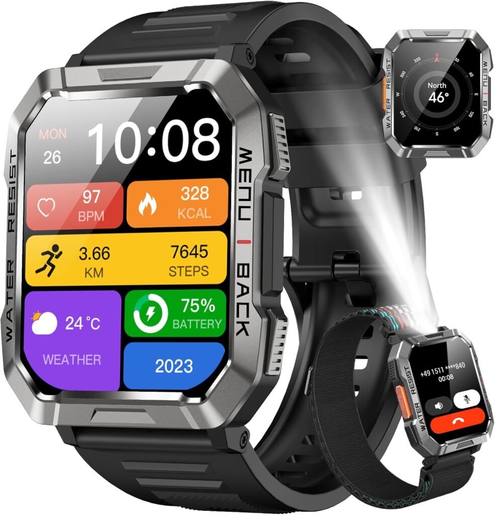 Blackview Military Smart Watch for Men – Answer/Make Calls, 2.01″ Outdoor Sports Fitness Tracker with 900mAh Battery/Flashlight/Compass/Heart Rate/SpO2/Sleep, 120+ Sports Smartwatch for Android iOS Blackview Military Smart Watch for Men – Answer/Make Calls, 2.01″ Outdoor Sports Fitness Tracker with 900mAh Battery/Flashlight/Compass/Heart Rate/SpO2/Sleep, 120+ Sports Smartwatch for Android iOS