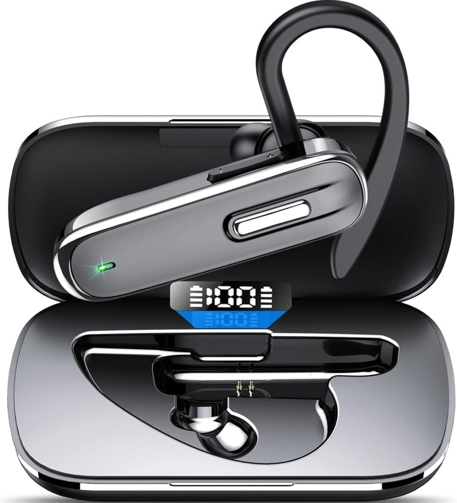 Bluetooth Earpiece, Wireless Bluetooth Headset with ENC Noise Canceling Mic, V5.3 in-Ear Headphone with 100 Hours Long Standby, LED Display, Handsfree Earpiece for Business, Driving, Office, Trucker