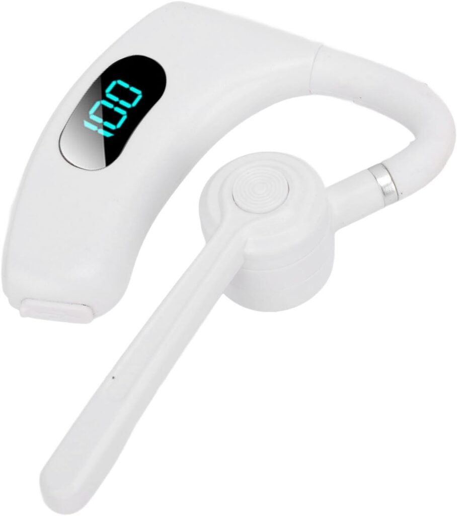 Bluetooth Headset, Dual Device Connectivity HandsFree OverEar Headphones, 270 Degree Rotation Single Ear Earpiece, for Business Driving (White)
