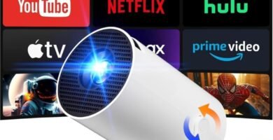 [Built-in Apps] Mini Projector with WIFI 6 and Bluetooth, 4K 1080P Support Portable Projector 180° Rotatable 130” Screen Movie Projector Auto Keystone Compatible for Laptop, PC, Smartphone