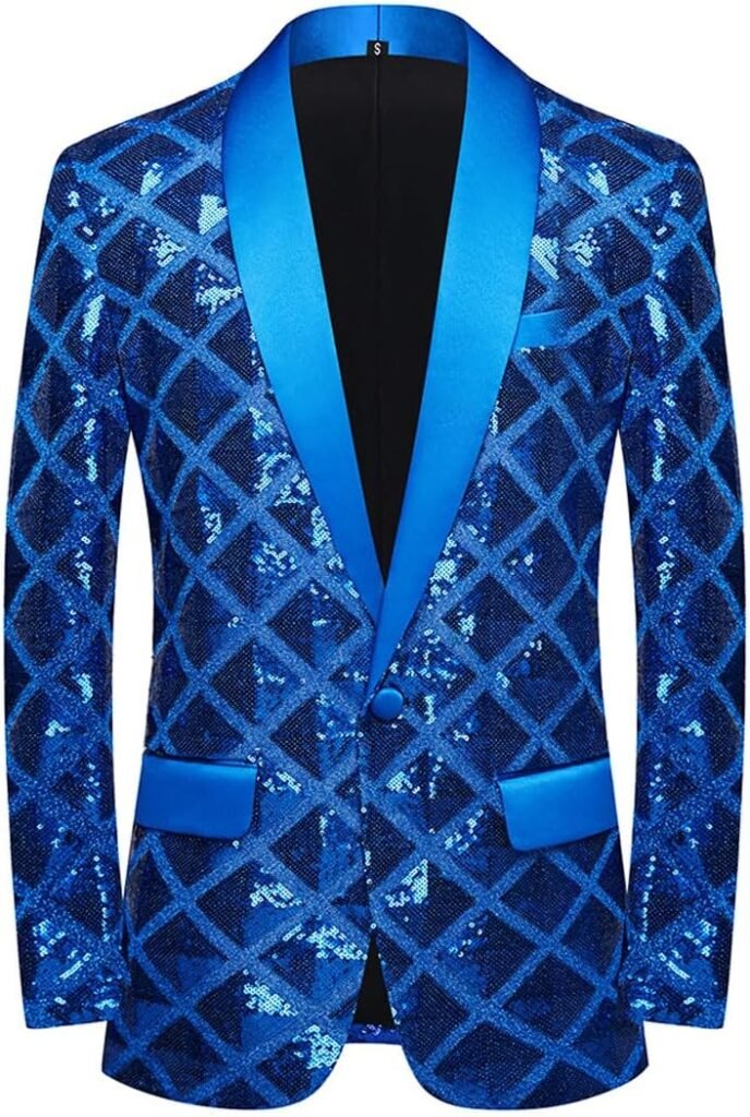 CARFFIV Men Sequin Shiny Stereoscopic Pattern Prom Suit Jacket One Button and Blazers Tuxedo for Wedding Banquet