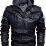 CARWORNIC Men’s Faux Leather Jacket Winter Warm Casual Motorcycle Bomber Leather Coat with Removable Hood