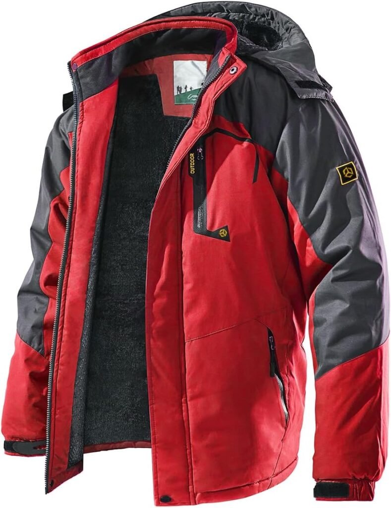 CARWORNIC Men’s Windproof Mountain Ski Jacket Winter Warm Snow Hooded Windbreaker Hiking Snowboarding Coat