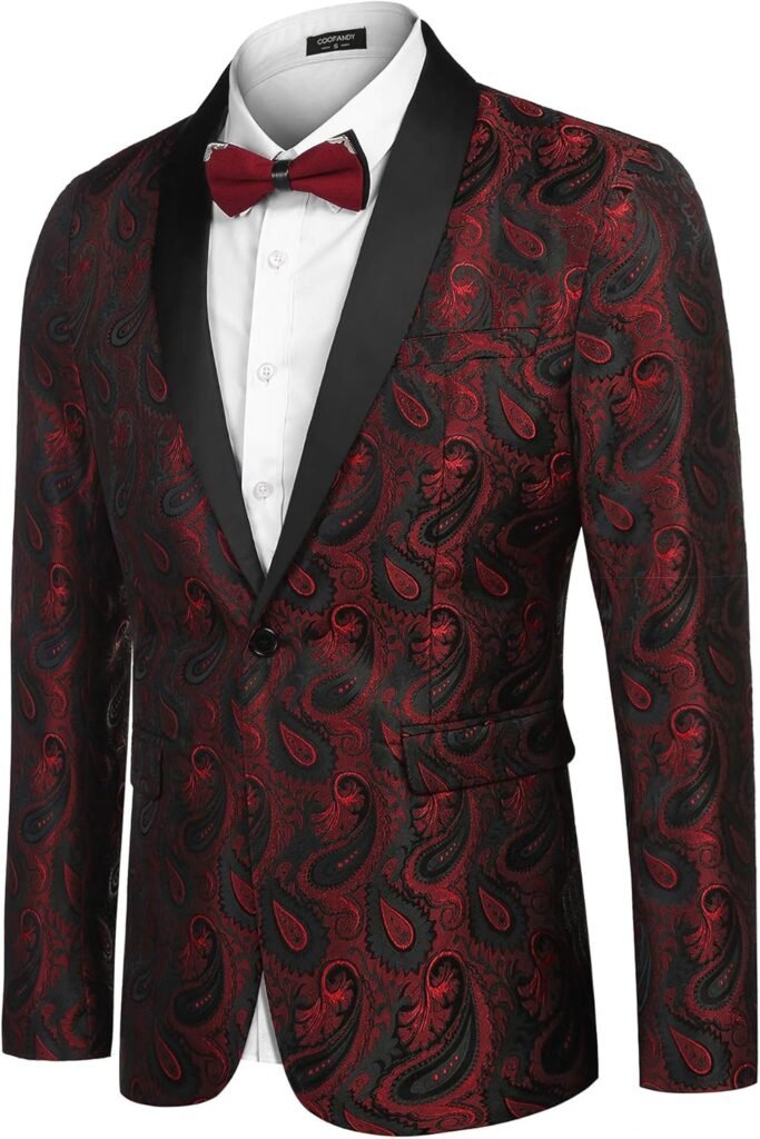 COOFANDY Men’s Casual Blazer Paisley Jackets Retro Suit Jacquard Floral Print One Button Stylish Coats Chic Tuxedo Dinner Jacket