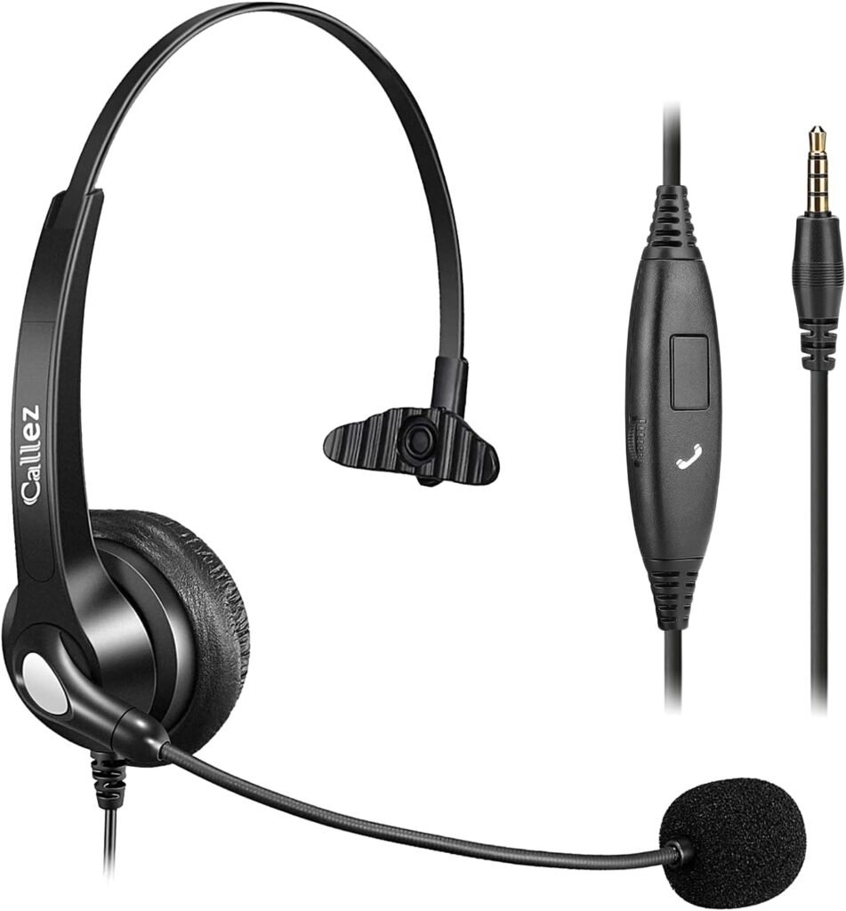 Callez 3.5mm Jack Headset with Microphone Noise Cancelling for Mobile Phone Laptop PC, Corded Computer Headphone for iPhone Samsung Zoom Home Office Work Classroom, In-line Control, Clear Chat