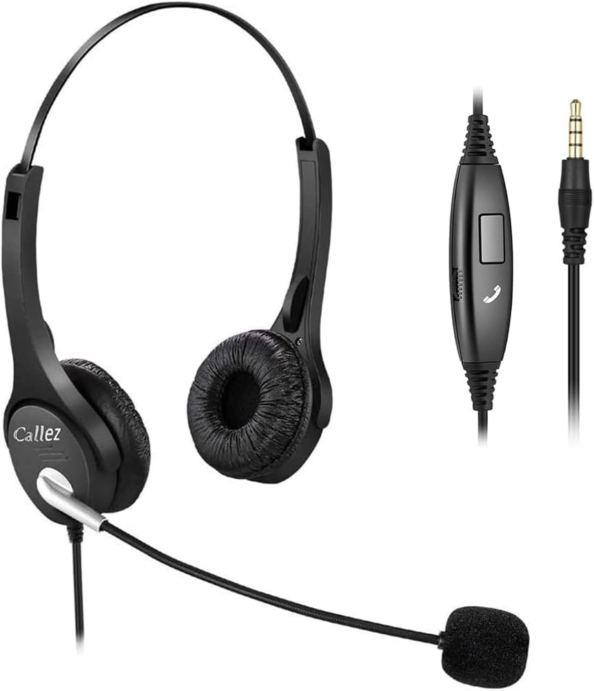 Callez USB Headset with Microphone Noise Cancelling for PC Laptop, Wired Computer Headphone for Teams Zoom Meeting Office Work Business Call Center, In-line Control, Clear Chat – black