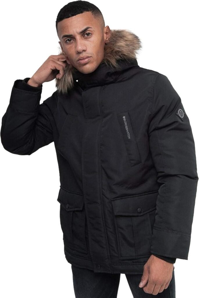 Crosshatch 2k19Aug New Mens Heavy Fur Fleece Lined Hood Parka Padded Winter Coat