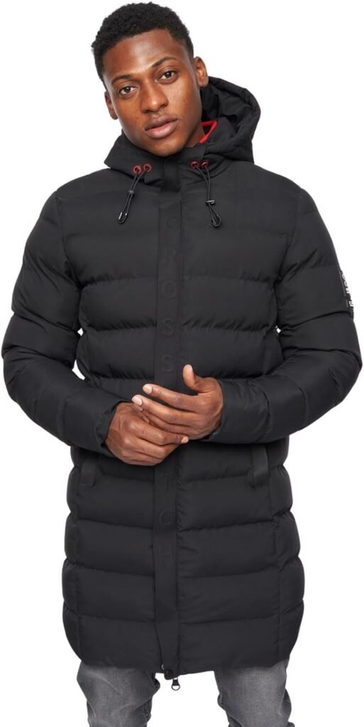 Crosshatch Mens Padded Longline Parka Heavy Coat Hooded Puffer Zip Pockets Bubble Winter Jacket by JEANBASE